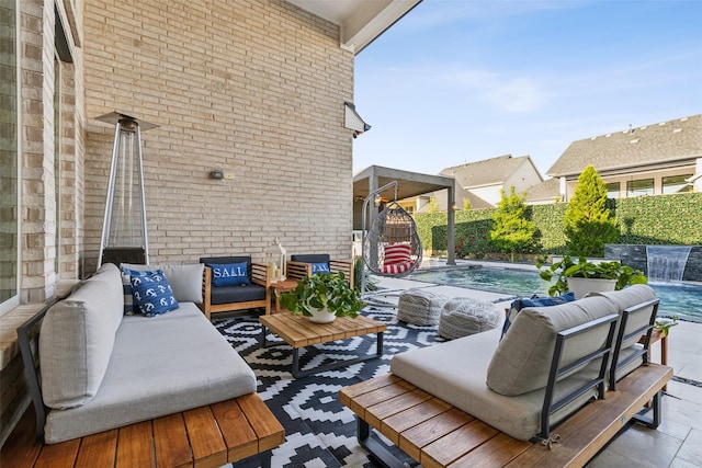 view of patio featuring an outdoor hangout area and a fenced backyard