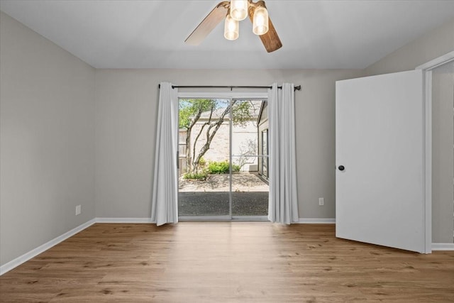 3205 Creekwood Cir, Waco, TX 76710 - spare room featuring a ceiling fan, wood finished floors, and baseboards