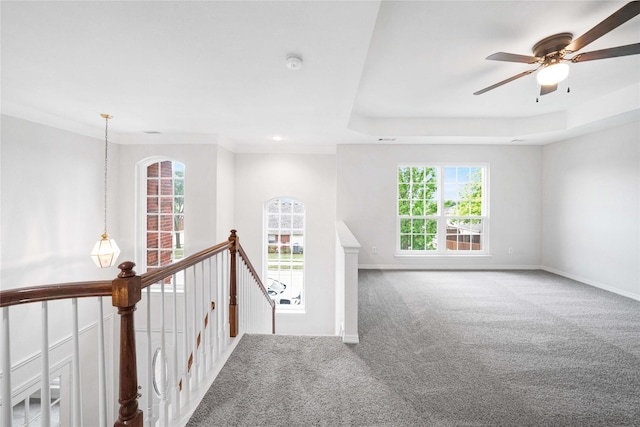 unfurnished room with carpet floors, baseboards, a smoke detector, ceiling fan, and recessed lighting