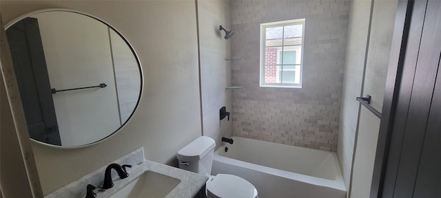 bathroom with toilet, shower / bath combination, and vanity