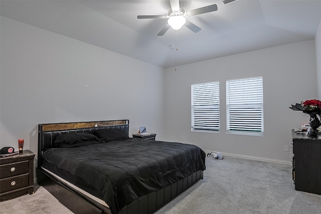 bedroom with carpet floors, baseboards, and ceiling fan