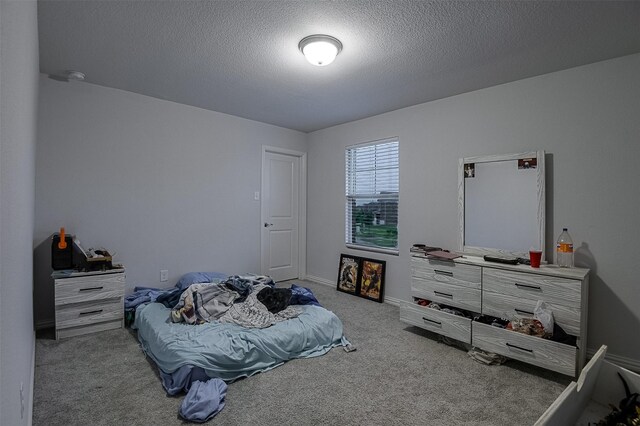 bedroom featuring carpet floors and a textured ceiling