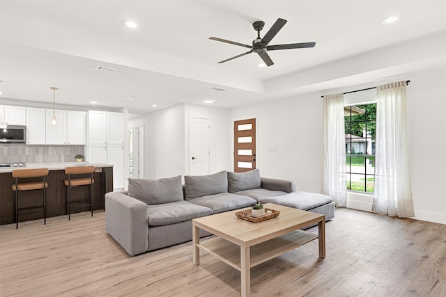 303 Randy Lee Ln, Mckinney, TX 75071 - living area featuring light wood-style flooring, recessed lighting, and a ceiling fan