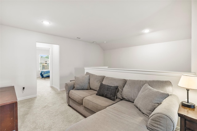804 Feather Edge Dr, Springtown, TX 76082 - carpeted living room with baseboards, lofted ceiling, and recessed lighting