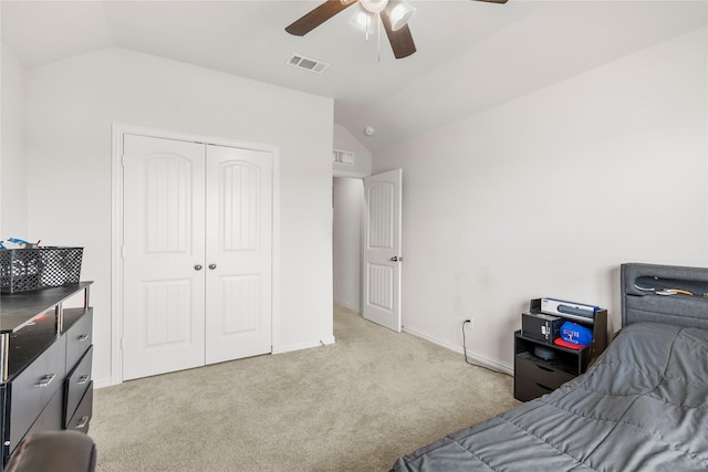 804 Feather Edge Dr, Springtown, TX 76082 - bedroom with vaulted ceiling, carpet flooring, a closet, baseboards, and a ceiling fan