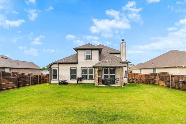 804 Feather Edge Dr, Springtown, TX 76082 - back of property featuring a chimney, a shingled roof, and a patio