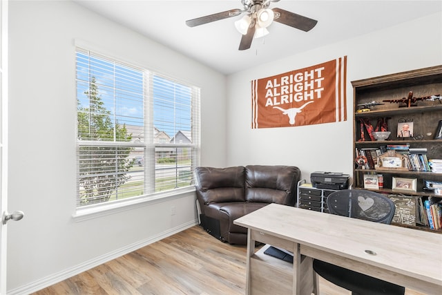 804 Feather Edge Dr, Springtown, TX 76082 - office area with healthy amount of natural light, ceiling fan, baseboards, and light wood finished floors