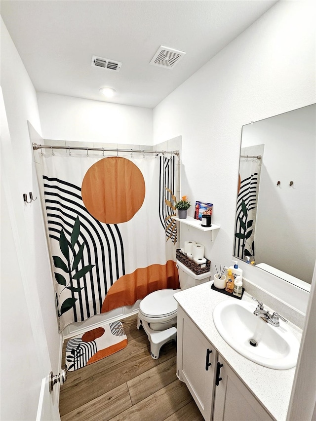 3405 Western Trl, Crandall, TX 75114 - full bathroom with wood finished floors, toilet, vanity, and curtained shower
