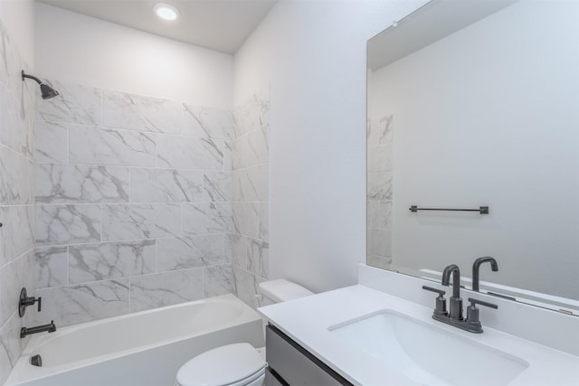 full bathroom with toilet, vanity, and bathtub / shower combination