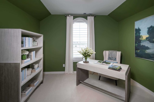 2210 Desmond Dr, Forney, TX 75126 - carpeted office space featuring lofted ceiling and baseboards