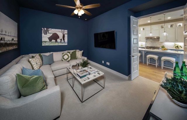 2210 Desmond Dr, Forney, TX 75126 - living room featuring ceiling fan, baseboards, recessed lighting, and light wood finished floors