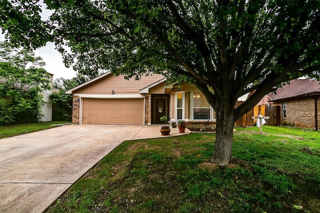 view of front facade with a garage, concrete driveway, and brick siding