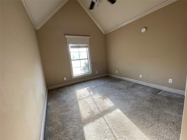 2127 Forest Hills Blvd, Haughton, LA 71037 - carpeted spare room featuring a ceiling fan, crown molding, baseboards, and lofted ceiling