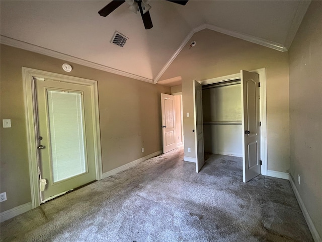 2127 Forest Hills Blvd, Haughton, LA 71037 - unfurnished bedroom with lofted ceiling, carpet, a closet, a ceiling fan, and baseboards