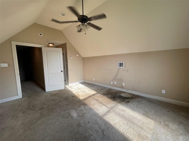2127 Forest Hills Blvd, Haughton, LA 71037 - bonus room with vaulted ceiling, carpet, ceiling fan, and baseboards
