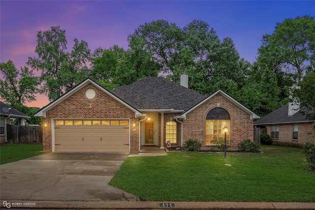 111 Red Fox Cir, Haughton, LA 71037 - single story home featuring an attached garage, driveway, brick siding, a chimney, and roof with shingles