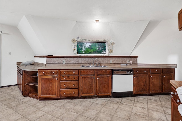 18206 Valley Vw, Forney, TX 75126 - kitchen featuring white dishwasher, a sink, light countertops, and open shelves