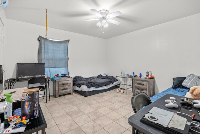 420 Whitney Ct, Rio Vista, TX 76093 - bedroom with light tile patterned floors and a ceiling fan