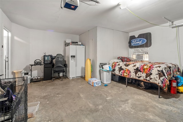 420 Whitney Ct, Rio Vista, TX 76093 - bedroom featuring white refrigerator with ice dispenser, concrete flooring, and cooling unit
