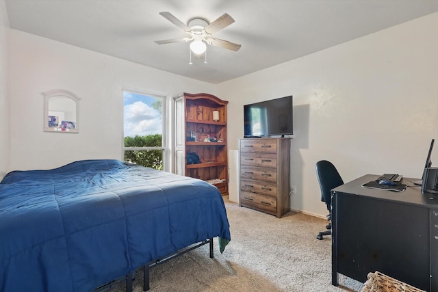5220 Alpha Dr, The Colony, TX 75056 - bedroom featuring light colored carpet, an office area, and ceiling fan