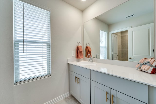 2665 Kings Canyon Mews, Corinth, TX 76210 - bathroom featuring vanity, plenty of natural light, tile patterned flooring, and baseboards