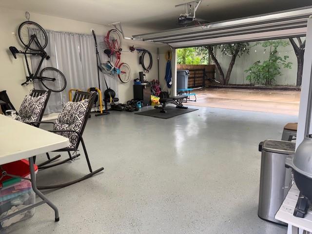garage with a garage door opener