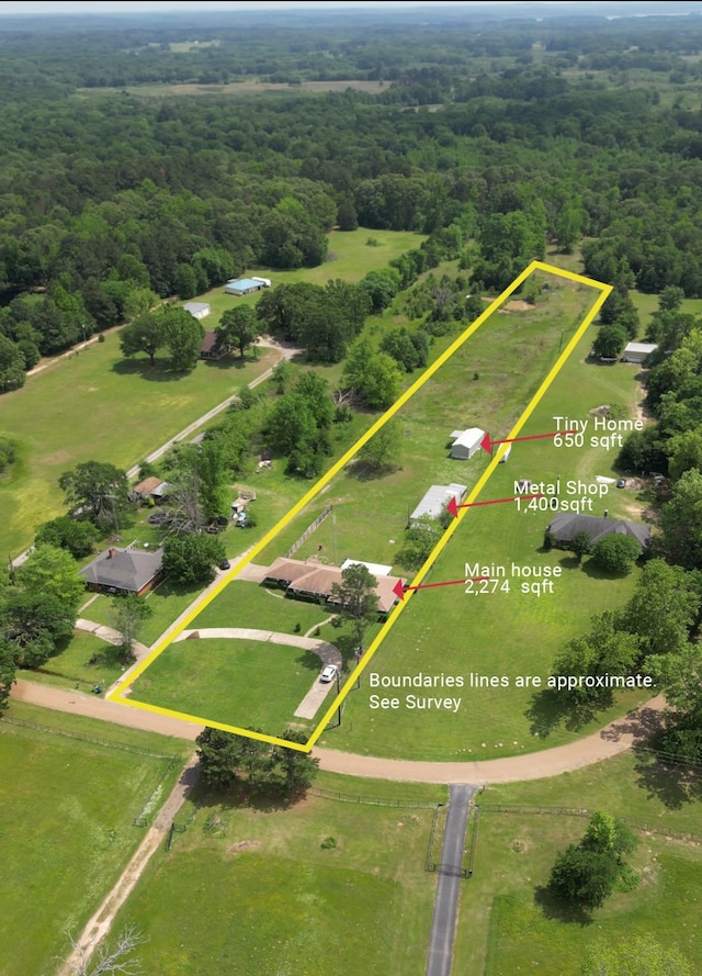 23010 County Road 3313, Chandler, TX 75758 - aerial overview of property's location featuring a heavily wooded area and property boundaries highlighted