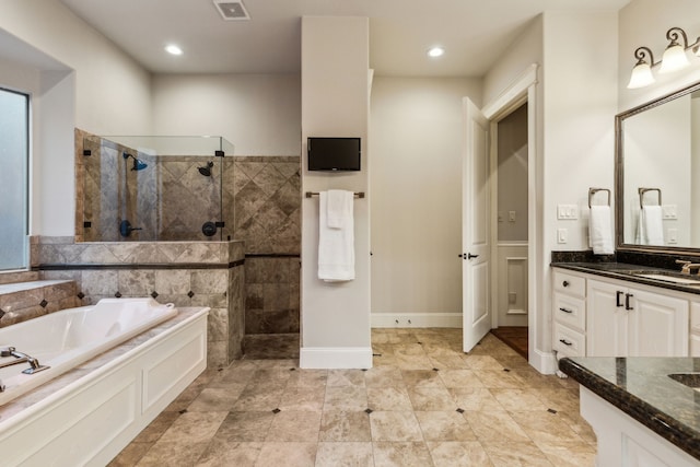 5957 Aberdeen Pl, Frisco, TX 75034 - full bath featuring walk in shower, a garden tub, vanity, and recessed lighting
