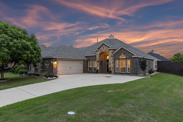9529 Cholla Cactus Trl, Fort Worth, TX 76177 - view of front of house with an attached garage, brick siding, concrete driveway, and a chimney