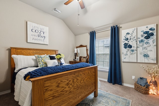 9529 Cholla Cactus Trl, Fort Worth, TX 76177 - carpeted bedroom featuring lofted ceiling, baseboards, and a ceiling fan