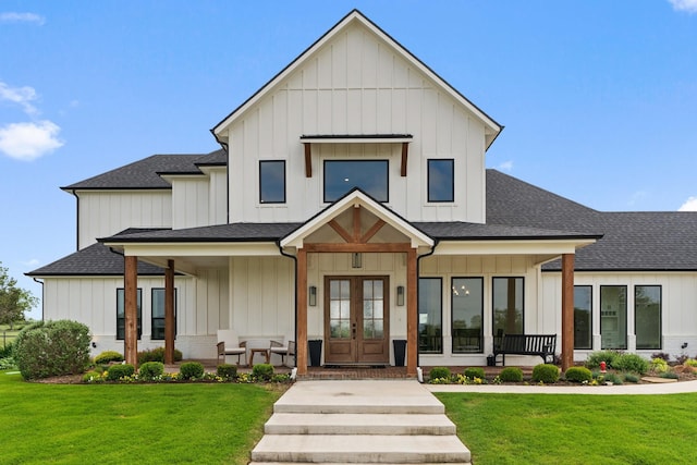 109 Old Decatur Rd, Decatur, TX 76234 - modern inspired farmhouse with french doors, board and batten siding, covered porch, and roof with shingles