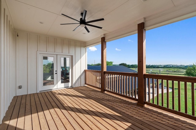 109 Old Decatur Rd, Decatur, TX 76234 - deck featuring a ceiling fan, french doors, and a yard