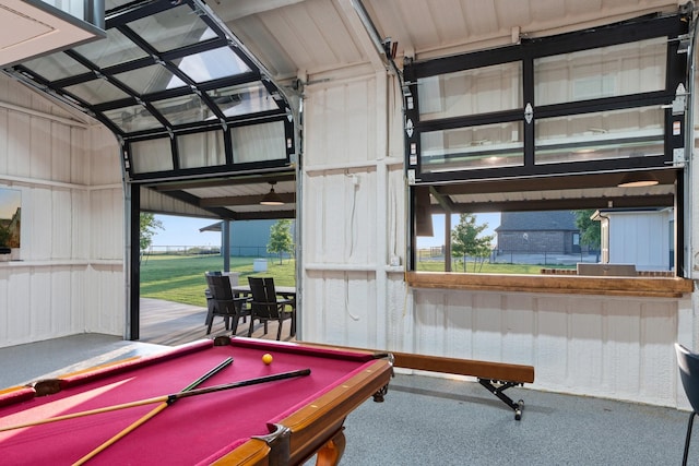 109 Old Decatur Rd, Decatur, TX 76234 - recreation room with a garage, billiards, and lofted ceiling