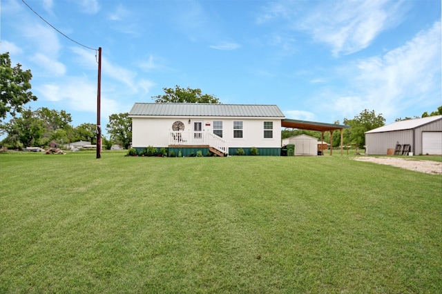 7265 Guadalupe Trl, Weatherford, TX 76087 - manufactured / mobile home with an outdoor structure, a front yard, metal roof, and a detached garage