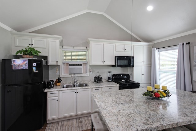7265 Guadalupe Trl, Weatherford, TX 76087 - kitchen featuring black appliances, a sink, white cabinetry, cooling unit, and plenty of natural light