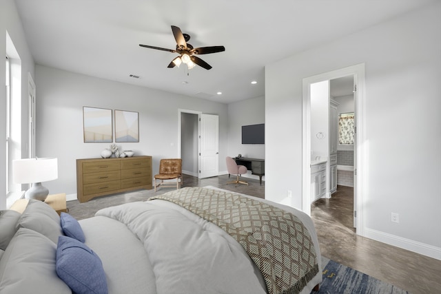 2730 Bryson Rd, Mansfield, TX 76063 - bedroom with baseboards, concrete flooring, recessed lighting, a desk, and ceiling fan