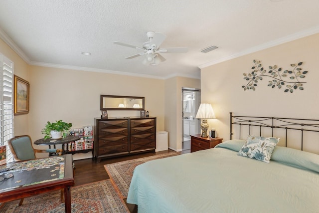 5008 Caliente Dr, Arlington, TX 76017 - bedroom featuring wood finished floors, ornamental molding, and ceiling fan