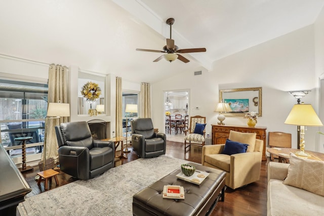 5008 Caliente Dr, Arlington, TX 76017 - living room with a ceiling fan, wood finished floors, and a fireplace