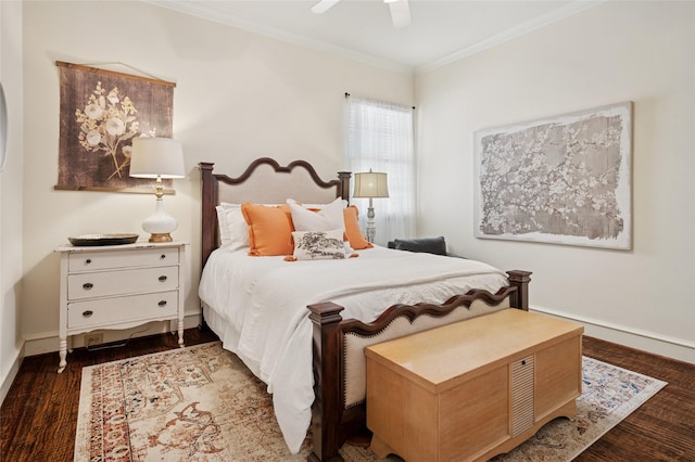 4290 Castle Bank Ln, Frisco, TX 75033 - bedroom featuring ornamental molding, baseboards, wood finished floors, and ceiling fan
