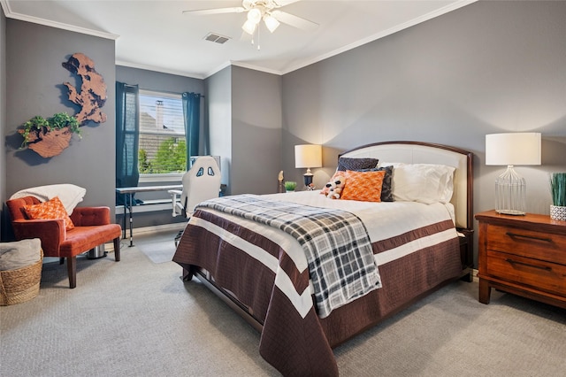 4290 Castle Bank Ln, Frisco, TX 75033 - bedroom featuring carpet floors, ornamental molding, ceiling fan, and baseboards
