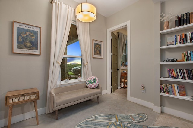 living area featuring baseboards and carpet floors