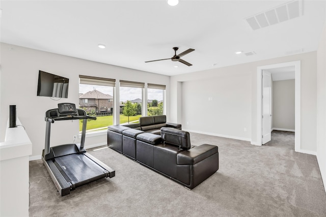 5160 Statesman Ln, Frisco, TX 75036 - living room with carpet flooring, a ceiling fan, baseboards, and recessed lighting
