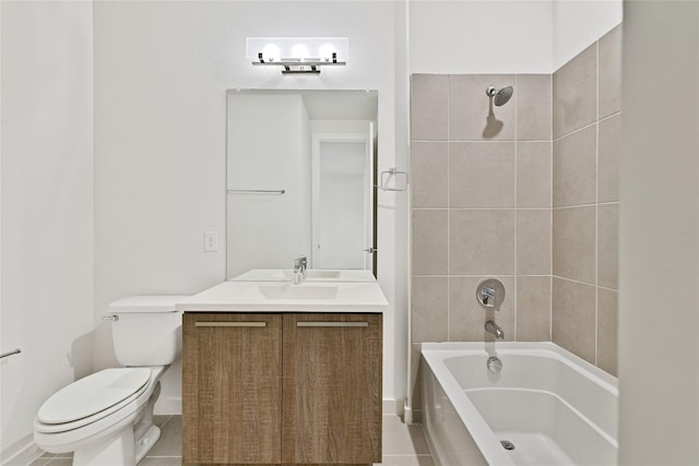 5160 Statesman Ln, Frisco, TX 75036 - bathroom with toilet, vanity, tub / shower combination, tile patterned flooring, and baseboards