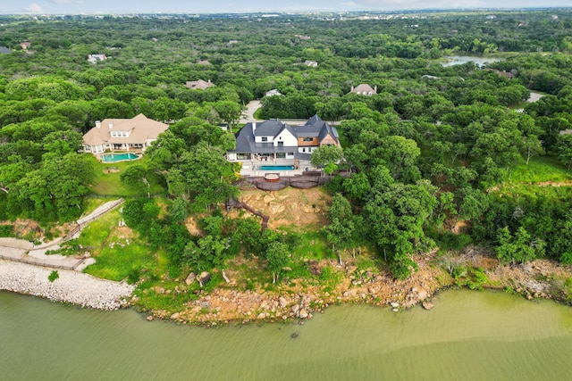 1210 Emerald Sound Blvd, Oak Point, TX 75068 - view of subject property featuring a nearby body of water, a heavily wooded area, and a pool area