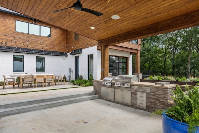 1210 Emerald Sound Blvd, Oak Point, TX 75068 - view of patio / terrace with an outdoor kitchen, a grill, outdoor dining area, and a ceiling fan