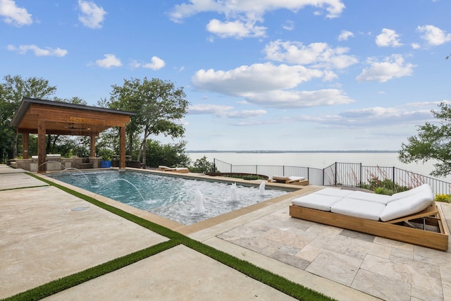 1210 Emerald Sound Blvd, Oak Point, TX 75068 - view of pool featuring a patio, a water view, and a gazebo