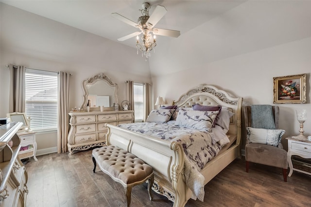 1537 Firenza Ct, Mclendon Chisholm, TX 75032 - bedroom featuring wood finished floors, ceiling fan, vaulted ceiling, and baseboards