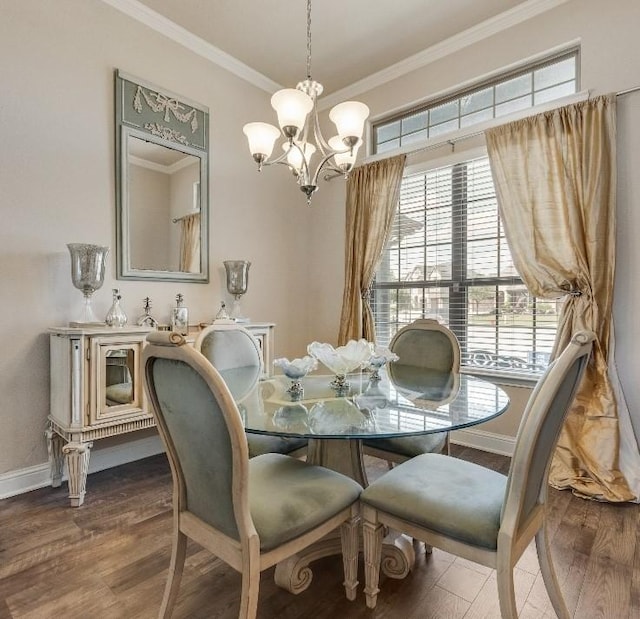 1537 Firenza Ct, Mclendon Chisholm, TX 75032 - dining area featuring a chandelier, wood finished floors, ornamental molding, and baseboards