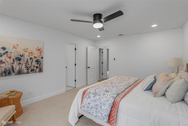 4131 Waller Dr, Shreveport, LA 71119 - bedroom featuring light colored carpet, recessed lighting, ceiling fan, and baseboards