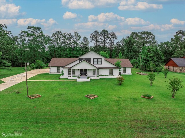 4131 Waller Dr, Shreveport, LA 71119 - living room with french doors, ceiling fan, beam ceiling, light wood-style flooring, and a fireplace
